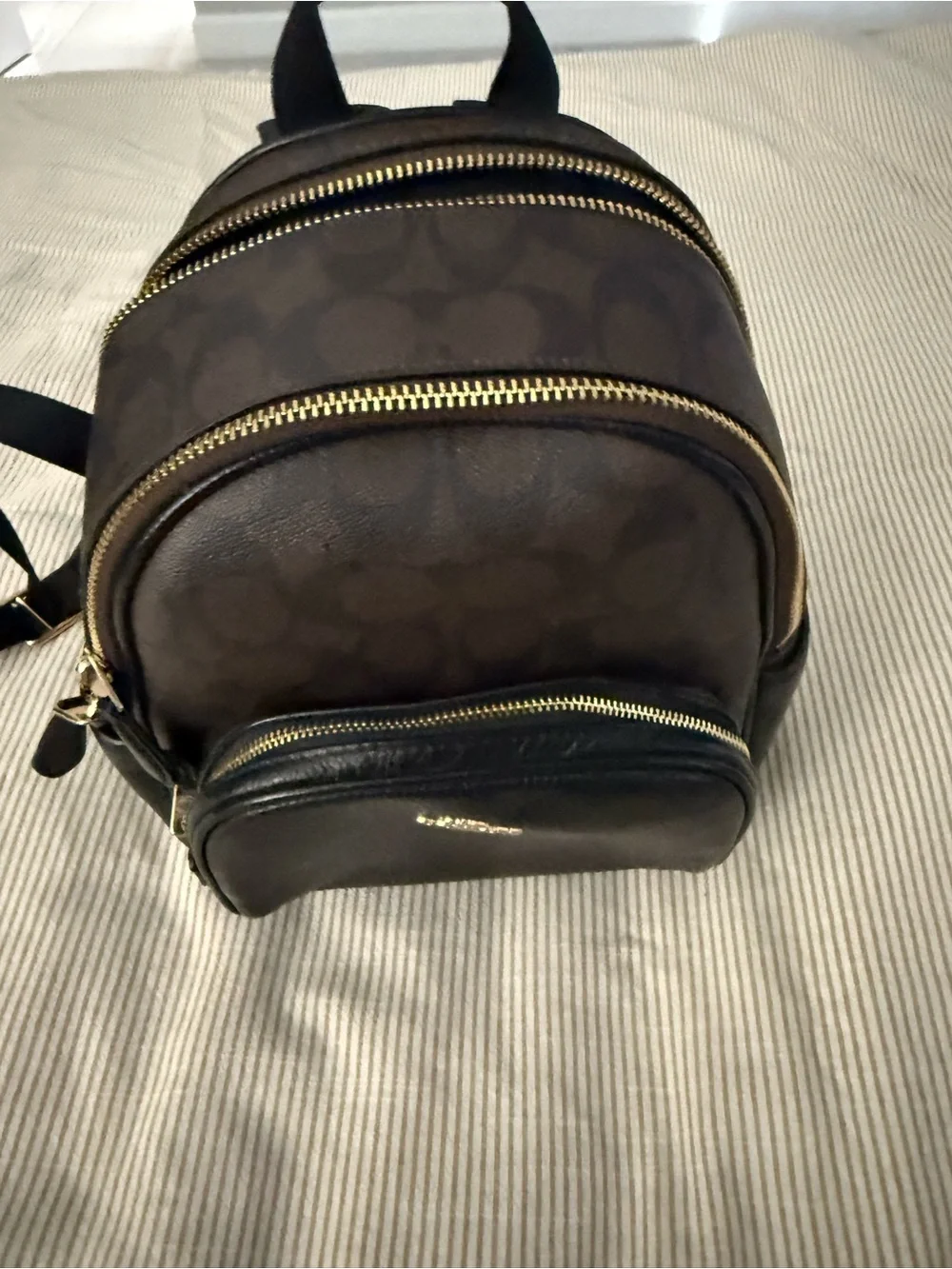 Coach Mini Backpack in Brown Signature and Black Leather